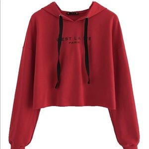 NWOT Women’s Cropped C’est la Vie Hoodie Red